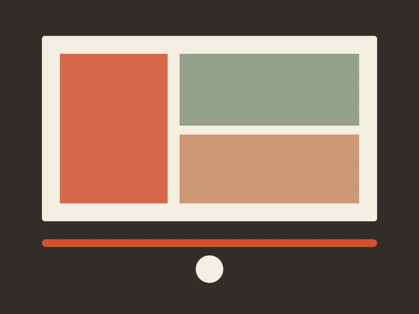 A flat-lay of colored rectangles on paper — persimmon, sage, and clay blocks arranged like a gallery wall.